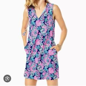 Lilly Pulitzer Johana Sleeveless Coverup Dress Oyster Bay Navy Shroom W/View M